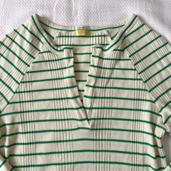 MOTHER Split Varsity Long-sleeve Shirt in Cream/Green Medium - Picture 4 of 8